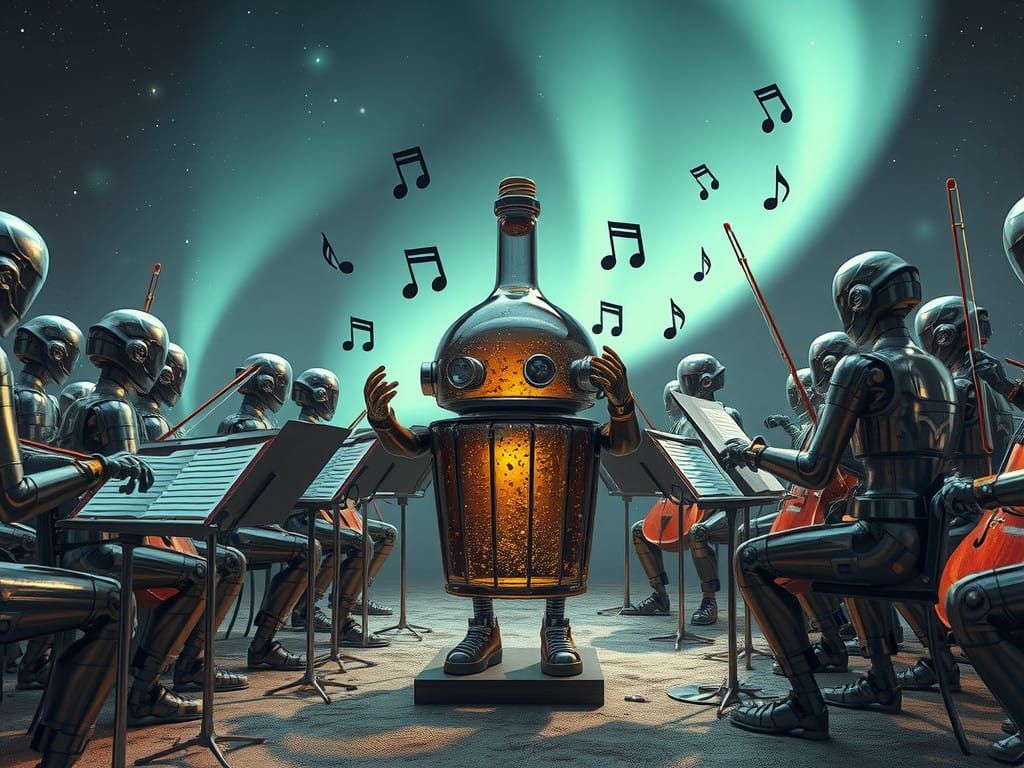 Android Symphony Orchestra in Celestial Landscape