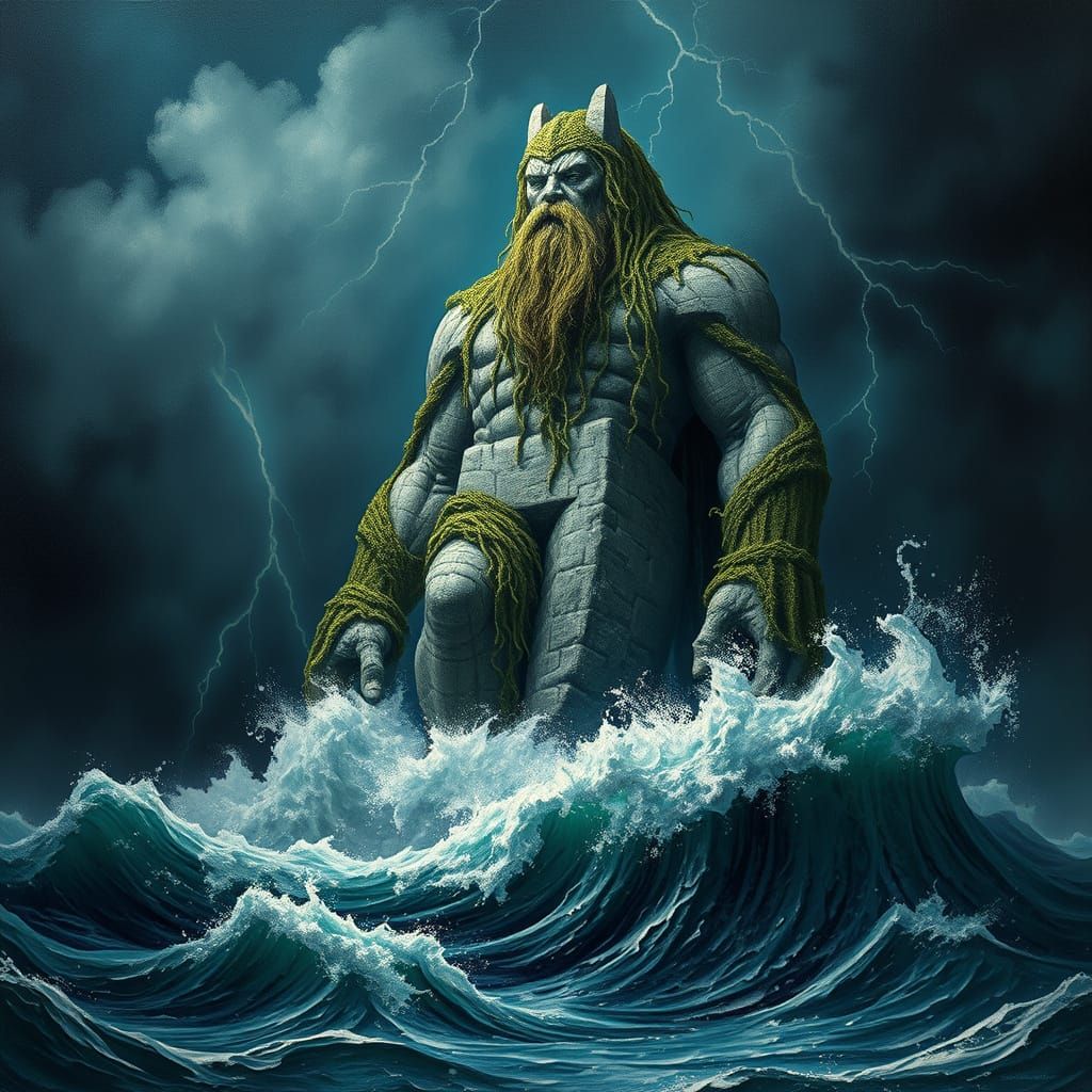 Stone Giant Emerges from Stormy Sea