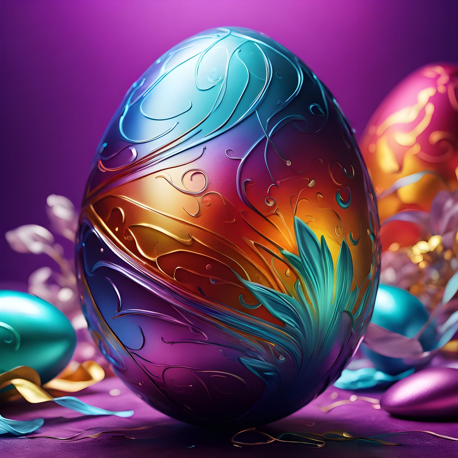 Surreal Glass and Metal Easter Egg Glows with Soft Light