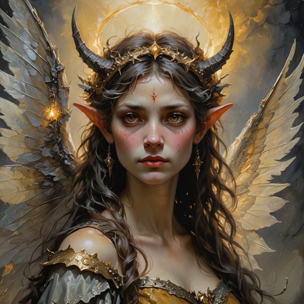 Fairy Portrait with Demon Aspects in Oil Painting