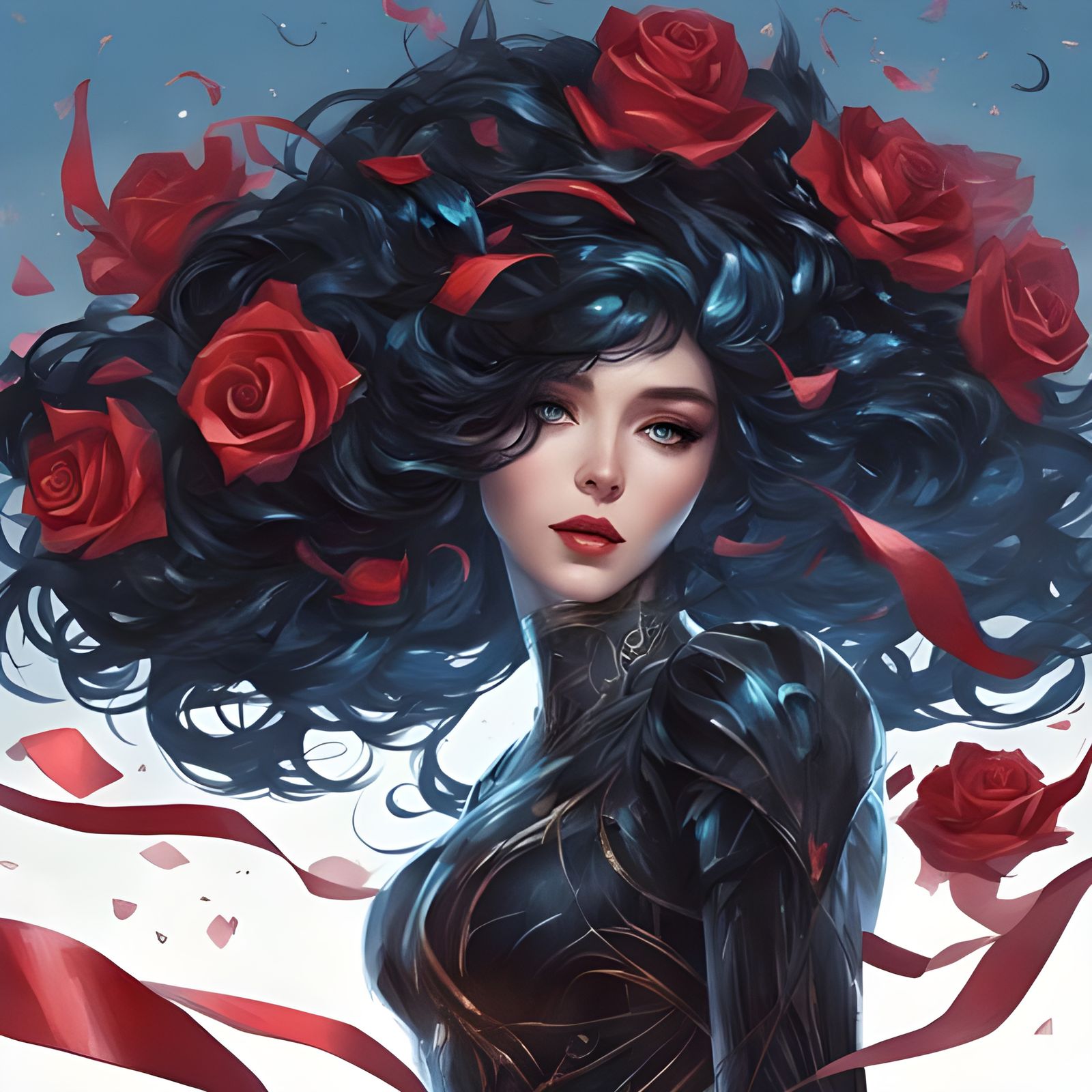 Breathtaking Woman Covered in Black Rose Petals