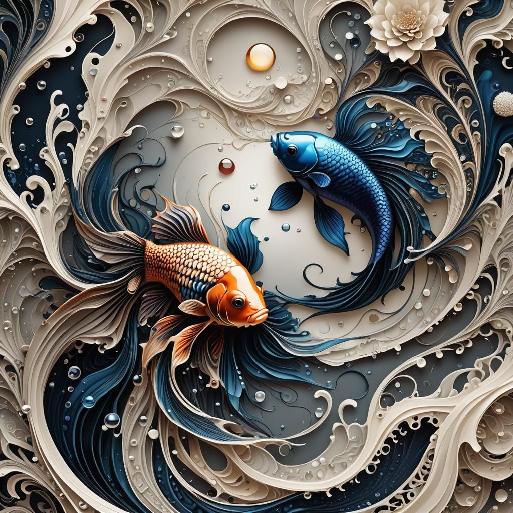 Yin-Yang Beta Fish in Lotus Pond