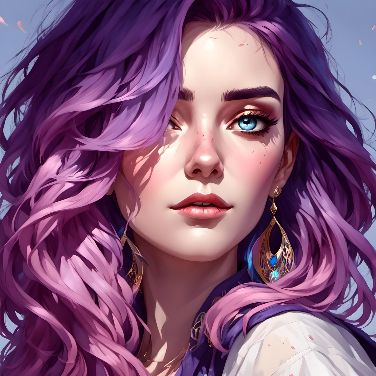 Female, College Student, Violet Wavy Hair, Shades of Black, ...