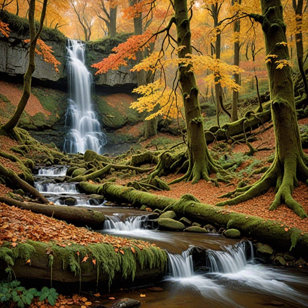 Cozy Autumn Forest Waterfall in Middle-Earth Style