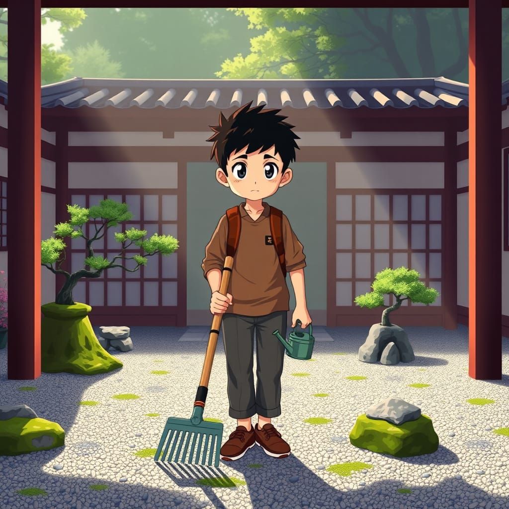 Student Begins Zen Garden Training in Anime Style
