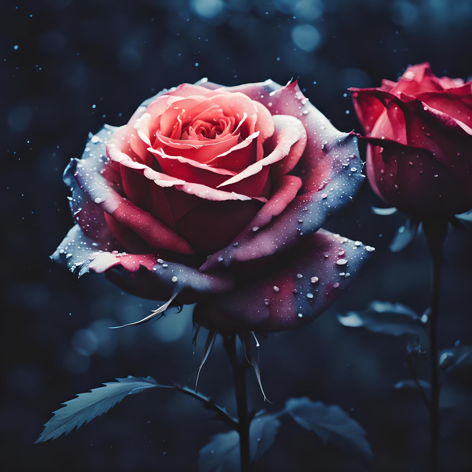 Dark::moody::watercolor style::beautiful::cosmic rose::water...