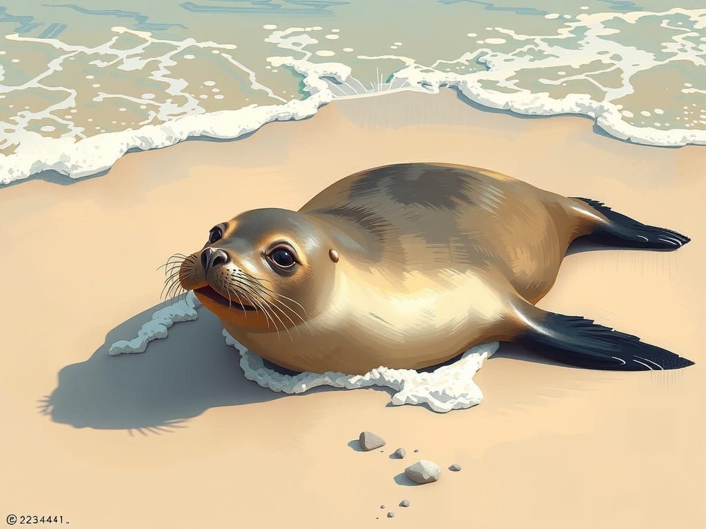 Seal on a Beach, Digital Art