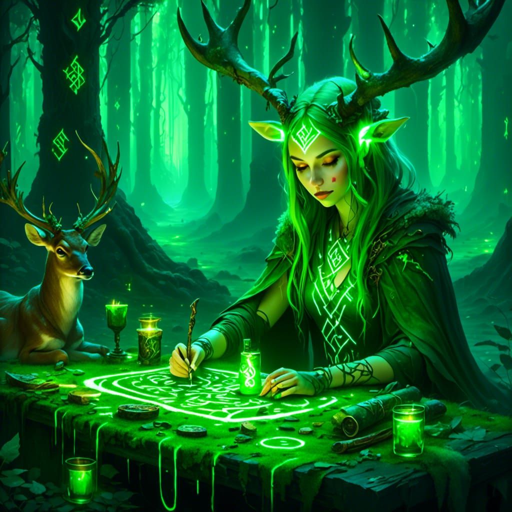 Mystical Druid Sorceress in Enchanted Forest