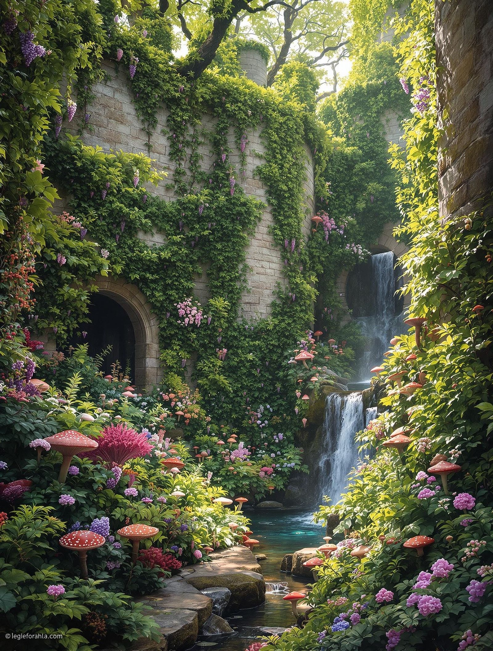 Secret Garden Oasis within Ancient Castle Walls