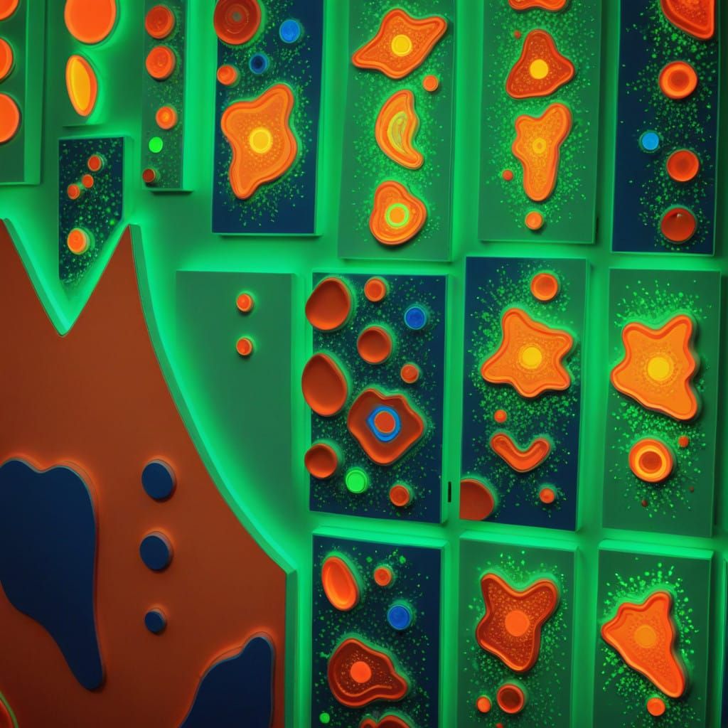 Vibrant Neon Wall Panels in a Swirling Galaxy of Colors