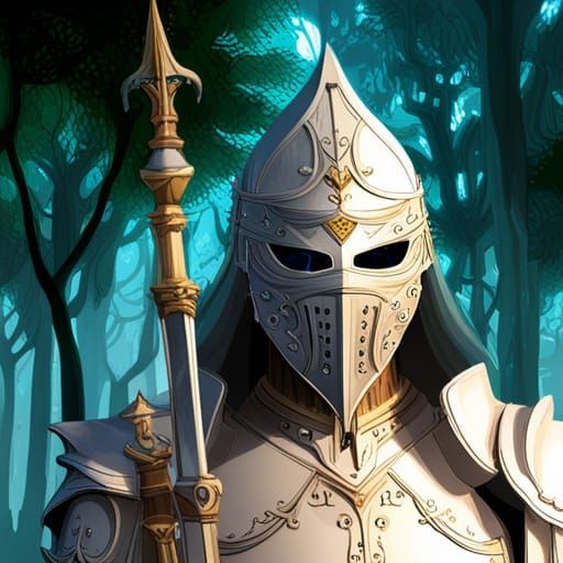 Gothic Knight in Enchanted Forest, Detailed Portrait
