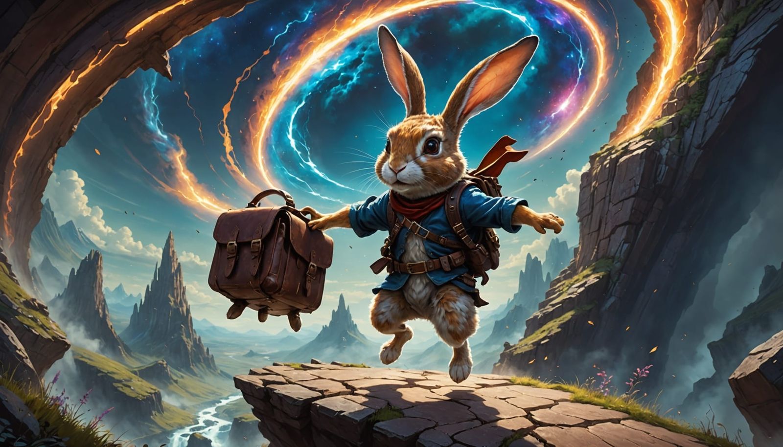 Epic Fantasy Rabbit Leaps Cosmic Chasm in Concept Art