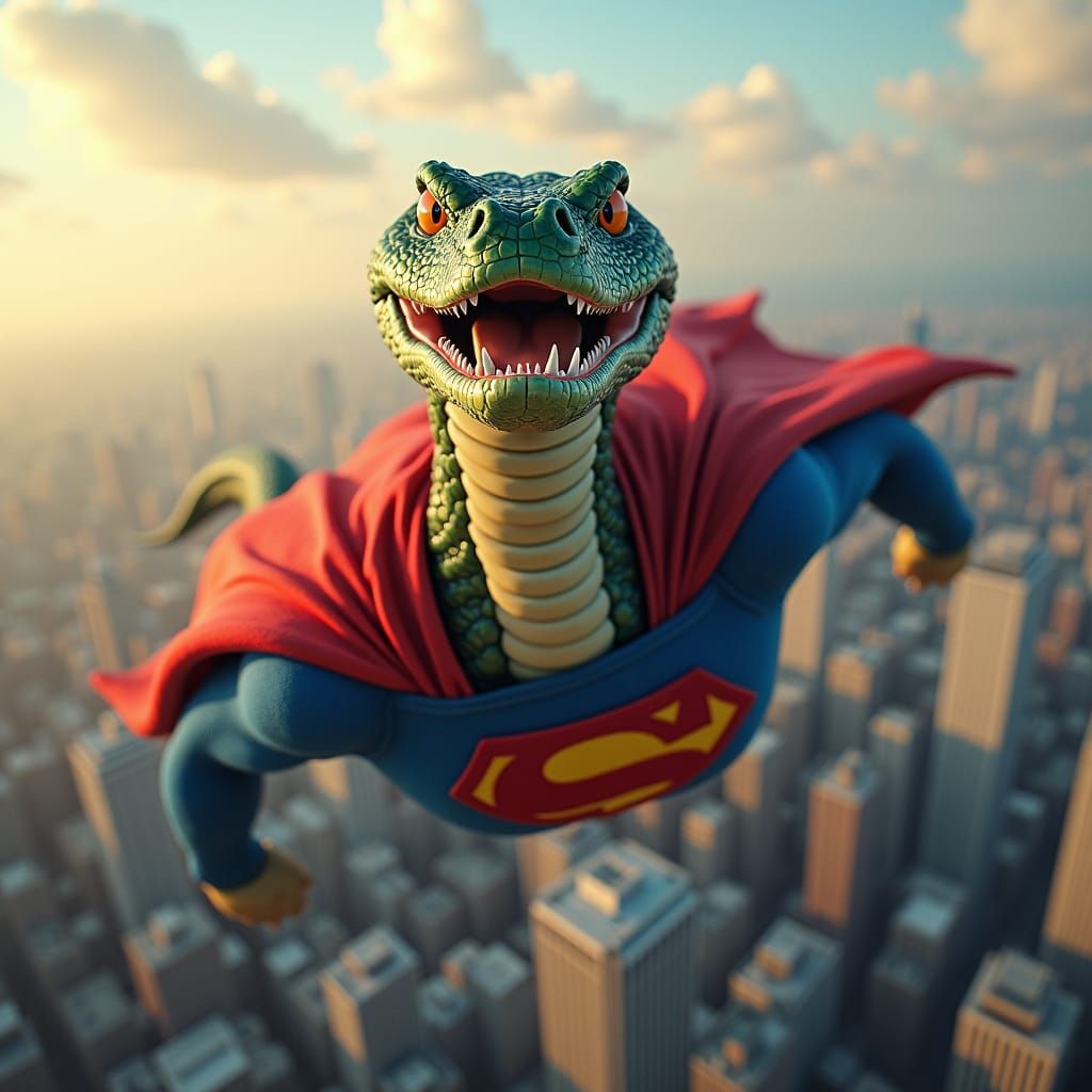 Cobra as Superman Over Metropolis