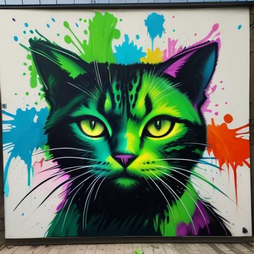 Green Cat Graffiti Art in the USA