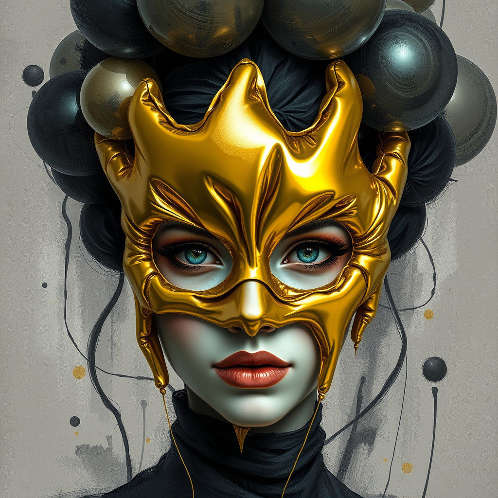 Balloon Woman with Melting Mask in Digital Art Style