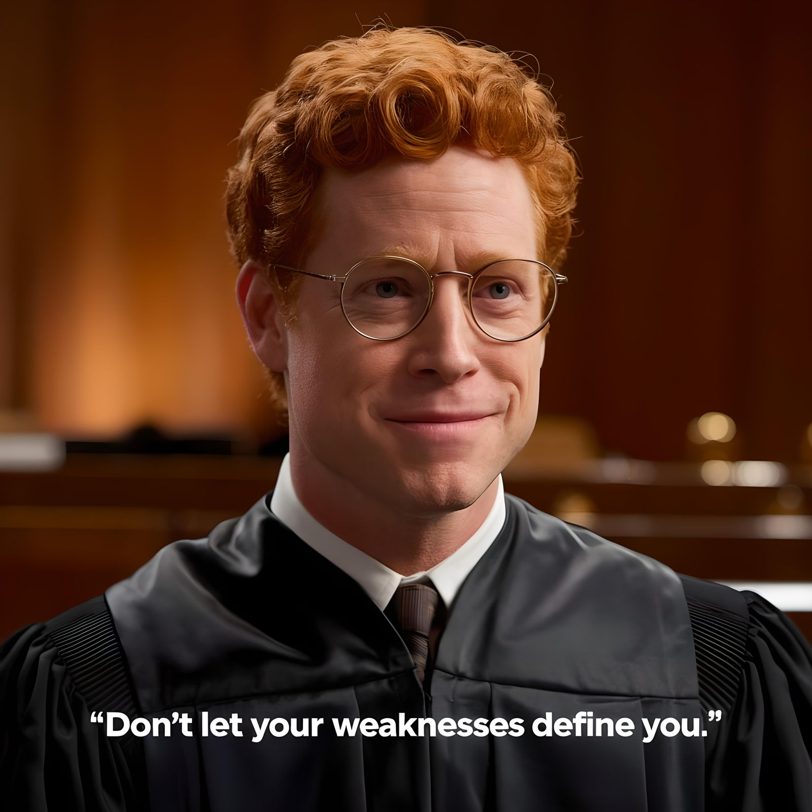 Red-Headed Judge Delivering Inspiring Courtroom Speech
