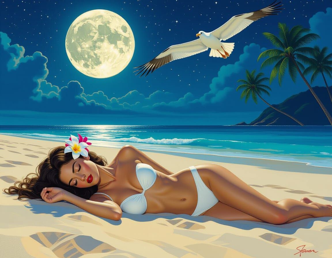 Woman on Beach with Albatross: Fantasy Concept Art