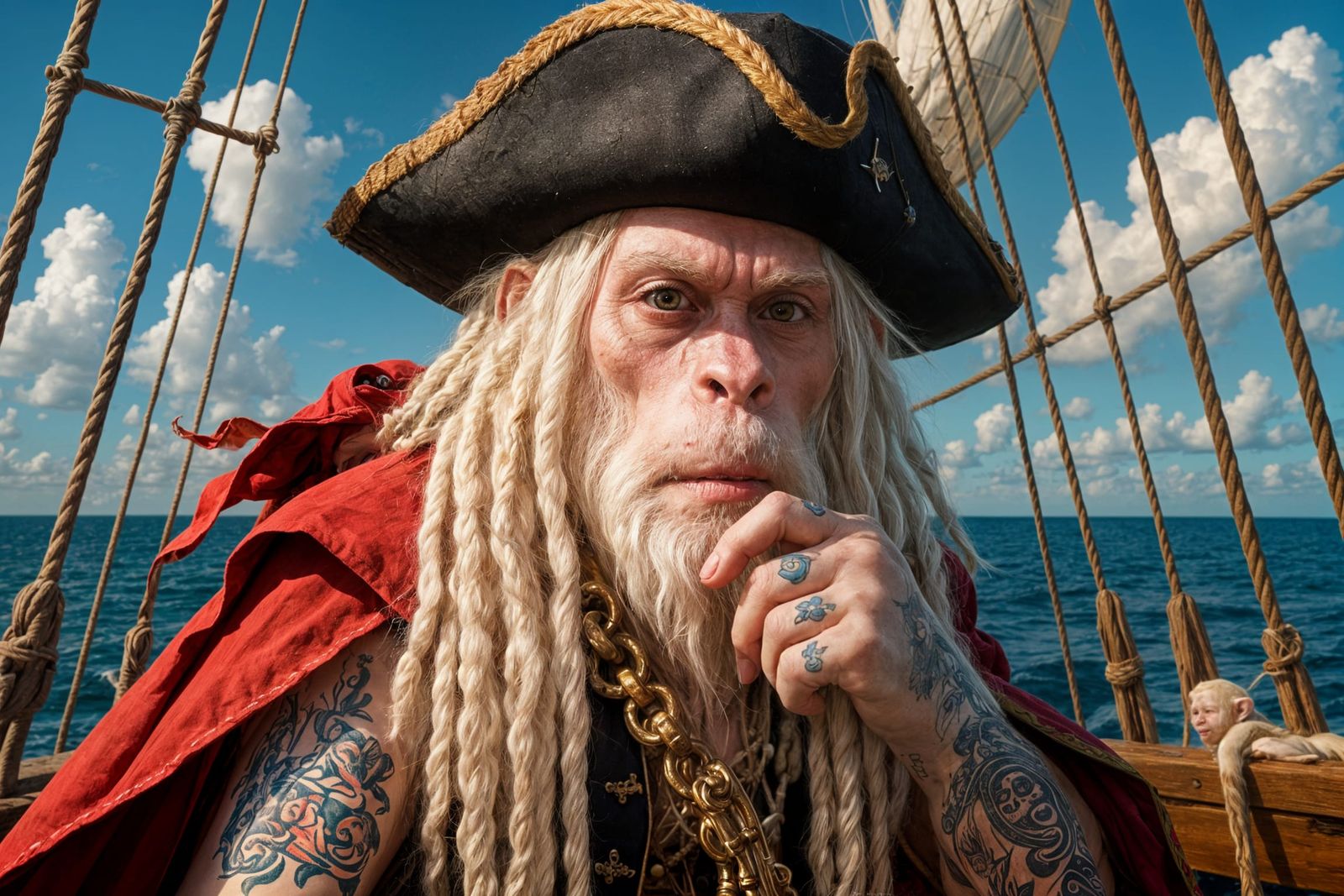 Albino Dread Pirate Monkey with White Dreadlocks