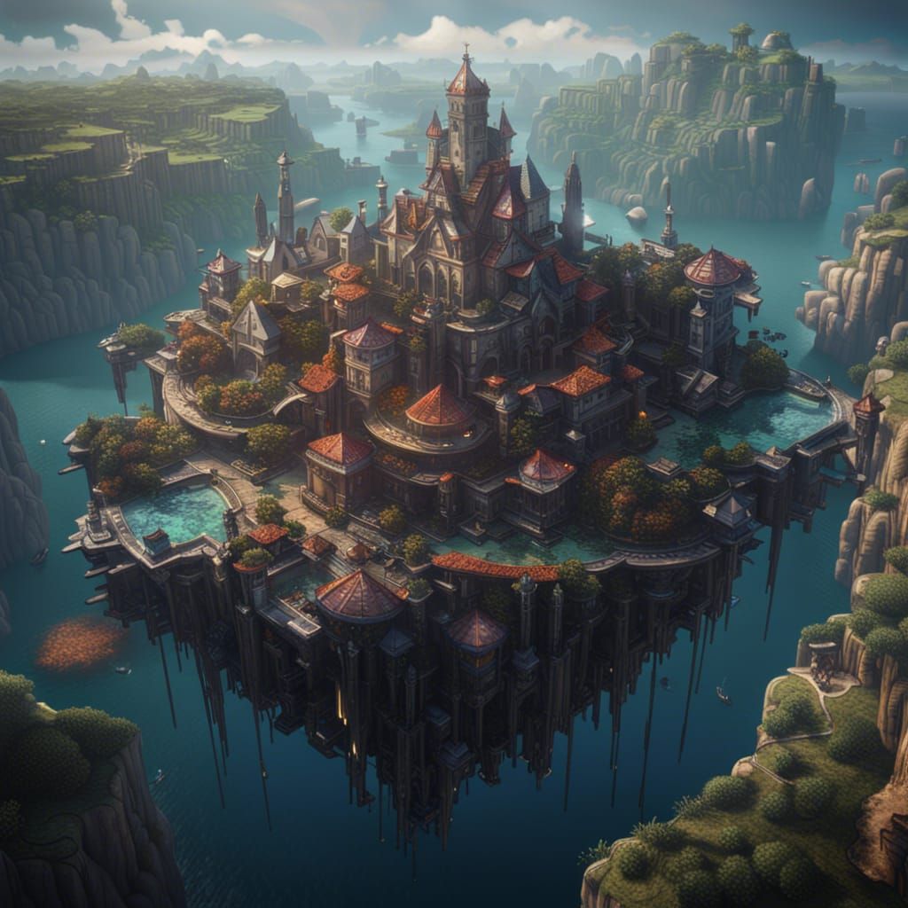 Fantastical Floating Island City Above Desolate Lands