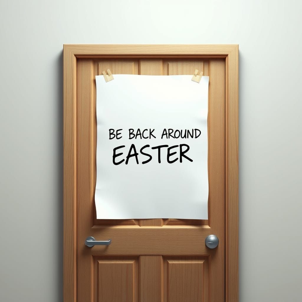 Weathered Wooden Door with Easter Message in 3D Anime Art St...