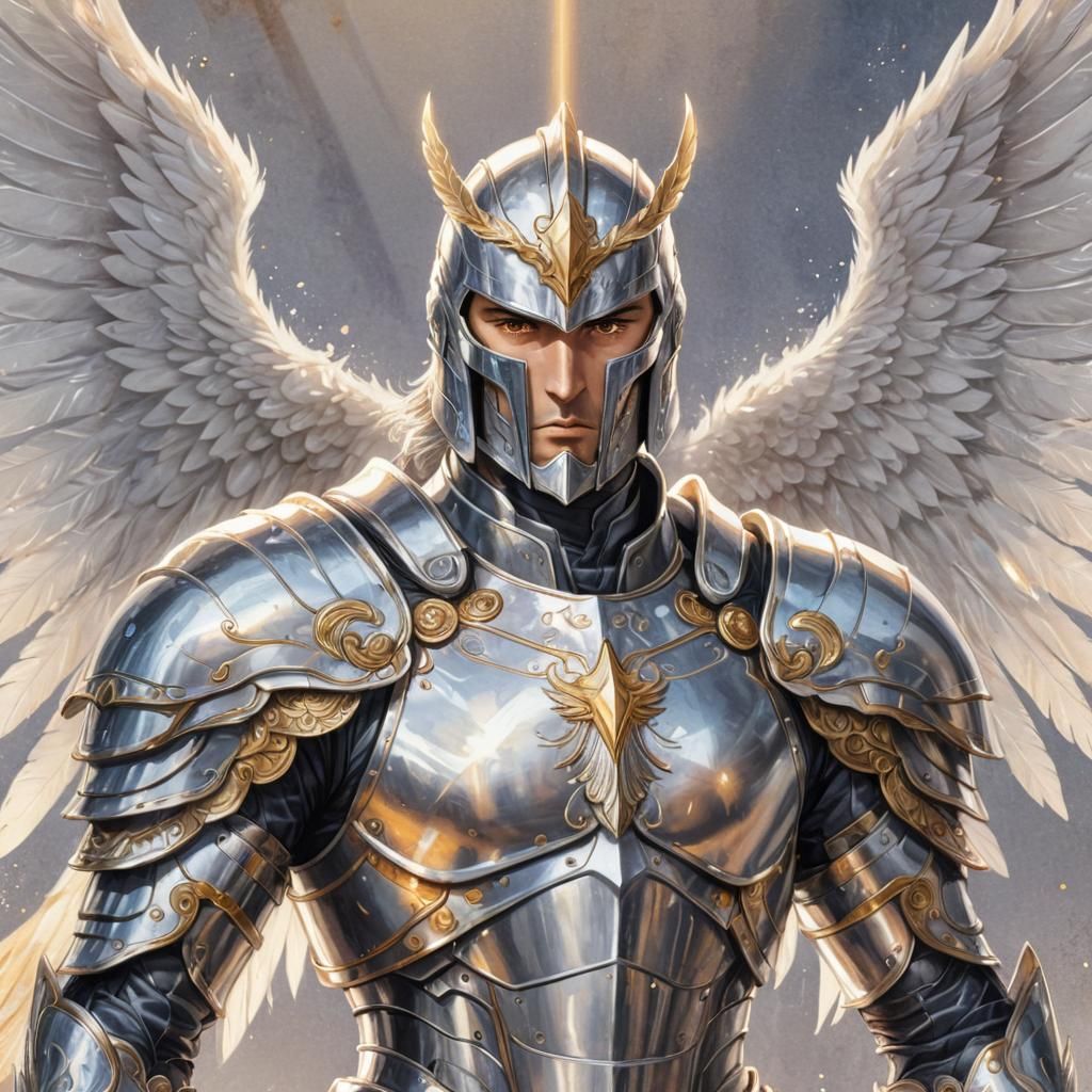 Silver Paladin with Wings in Anime Style
