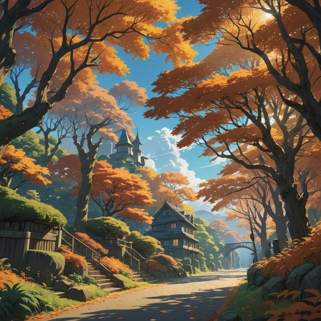 Magical Autumn Scene: Studio Ghibli Anime Visual