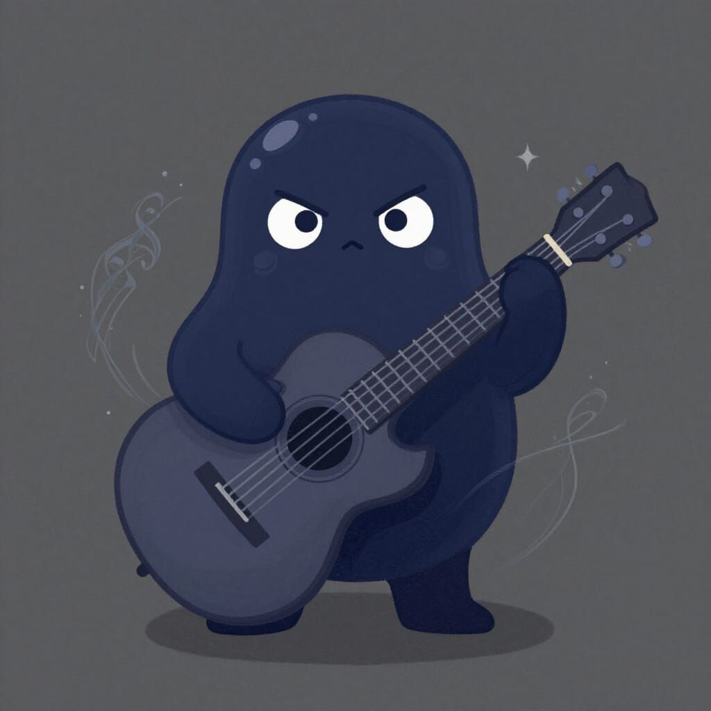 Drow Bard Blob Character with Fantasy Guitar