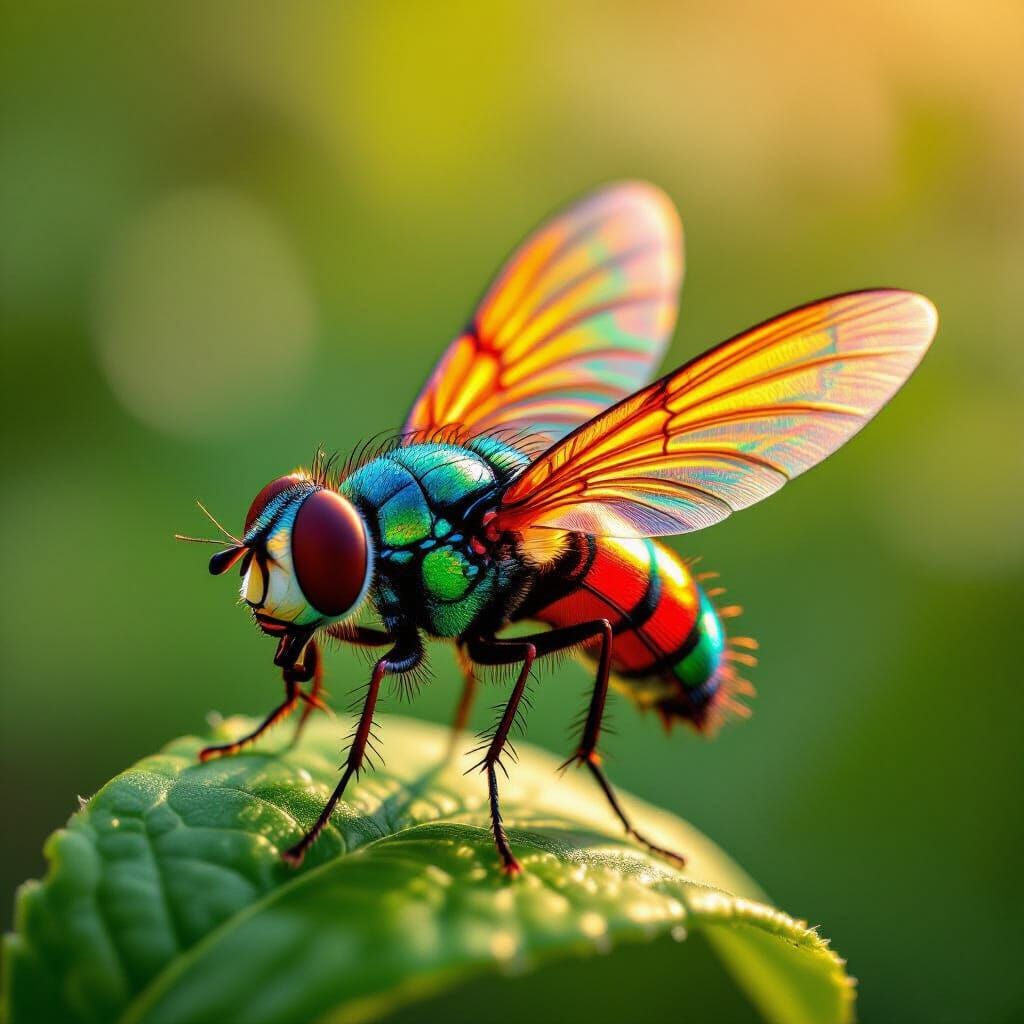 Macro Photo of Fly with Shimmering Wings