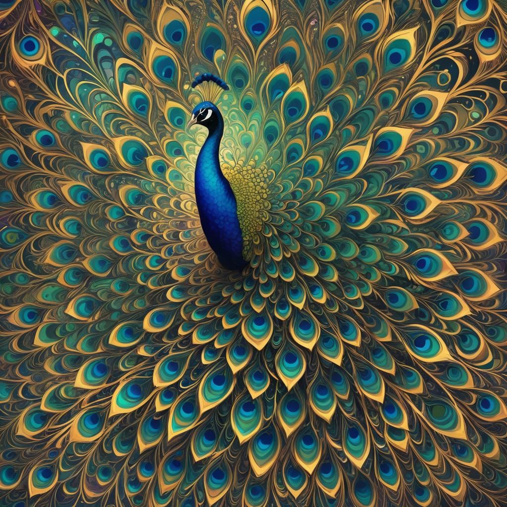 Vibrant Peacock Fractal with Iridescent Plumage in Abstract ...