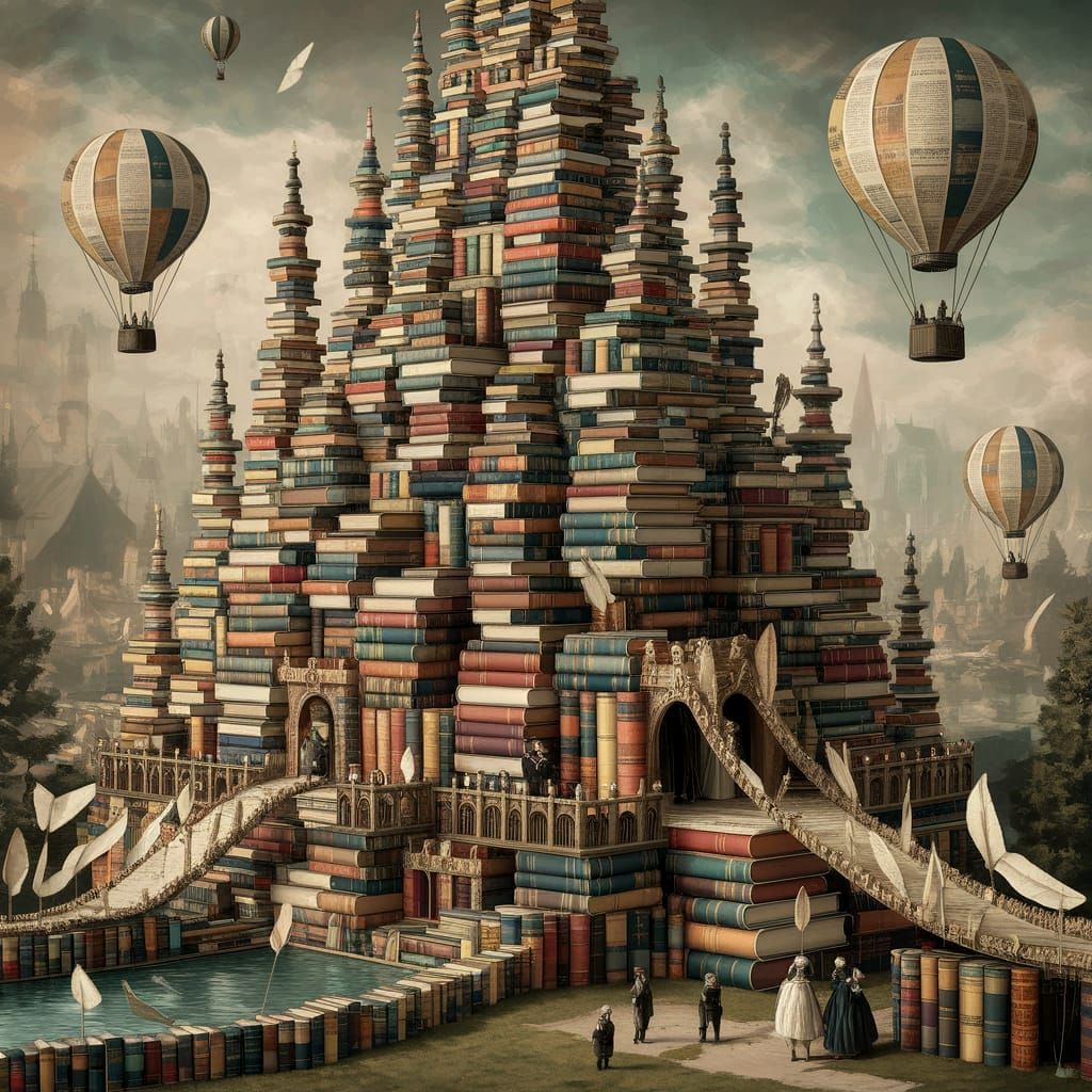 Whimsical Book Palace in Surreal Style