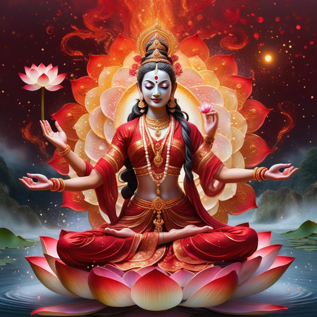 Ethereal Yogini in Lotus Pose, Vibrant Fantasy Art