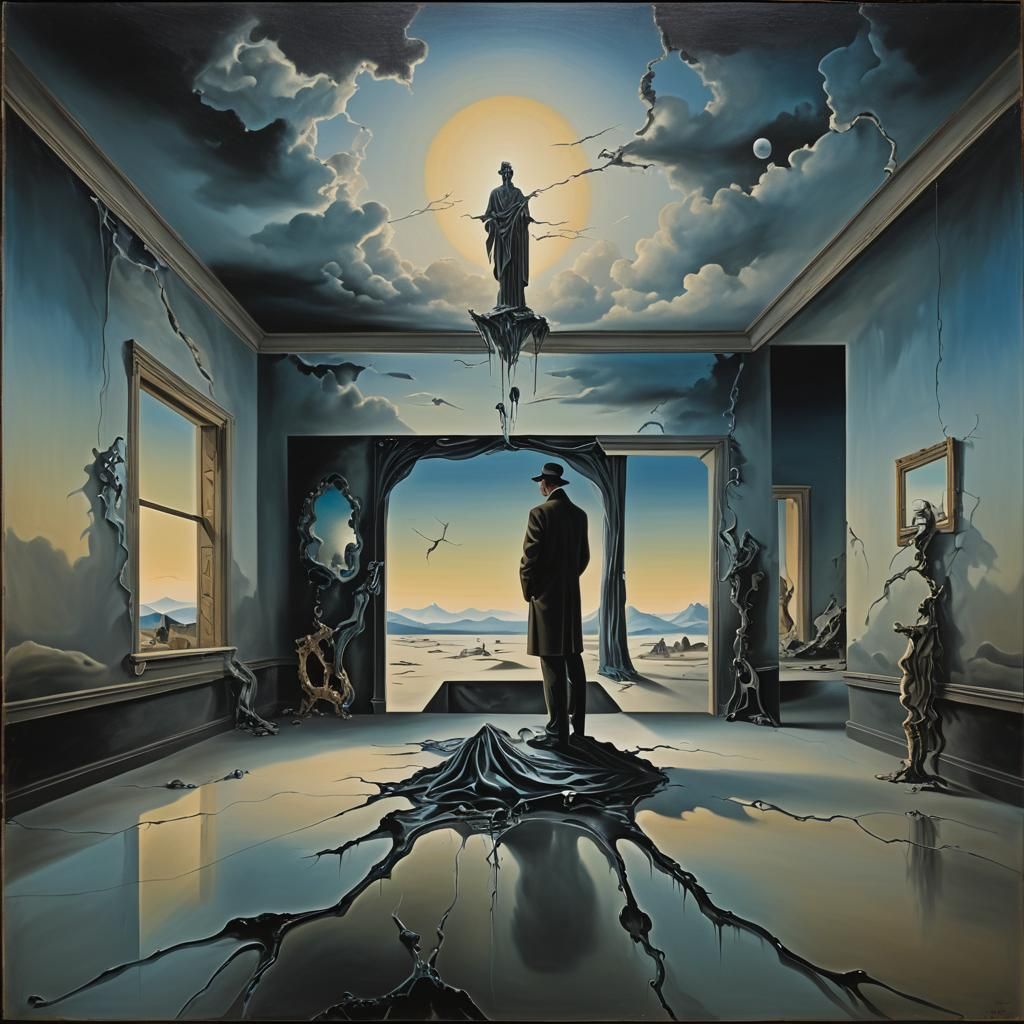 Surreal Shadow Figure in Gloomy Dusk, Dali Style