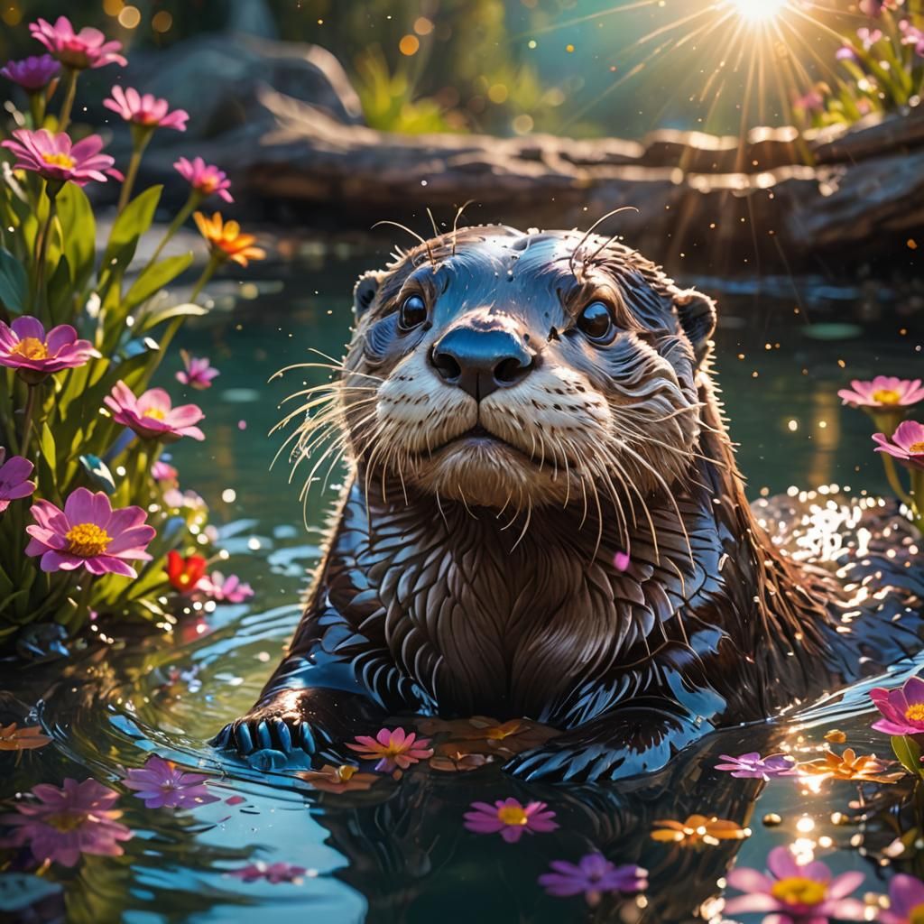 Playful Otter in Magical Lake: Hyperrealistic Photography