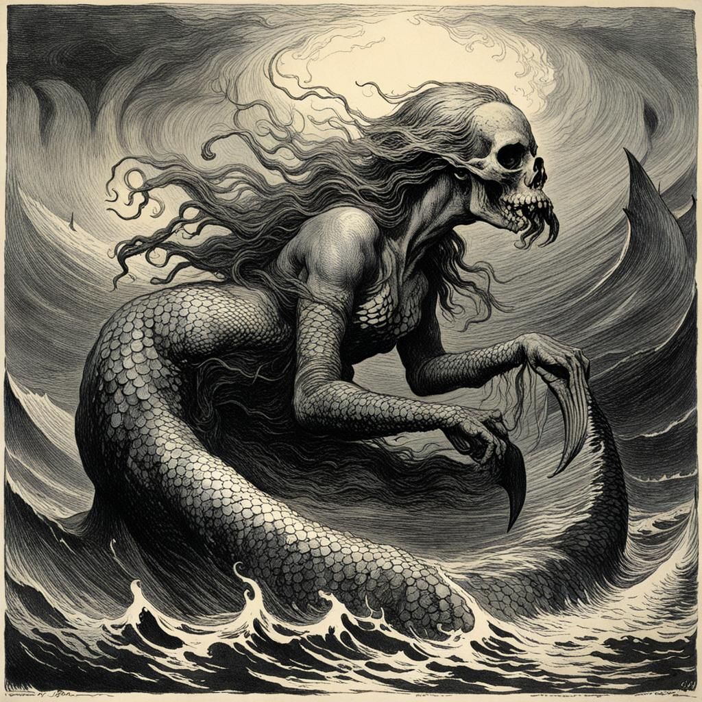 Horror Mermaid in Doré and Rutkowski Style