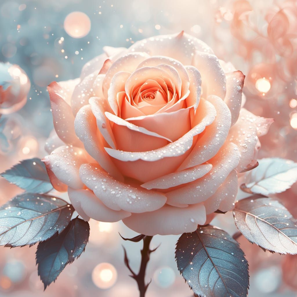 Ethereal Peach Rose Dreamscape in Whimsical Digital Art
