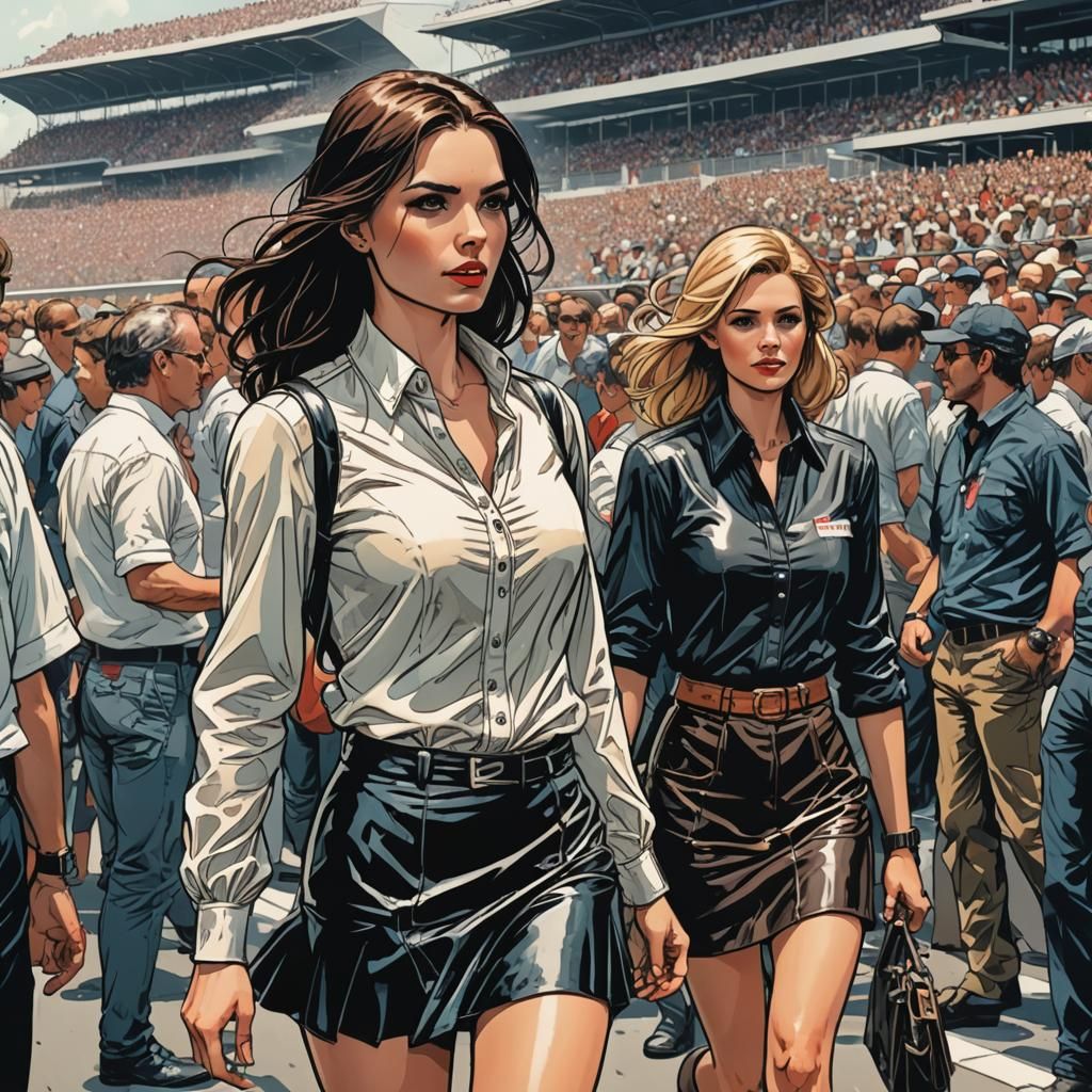 Woman at Formula 1 Race in Comic Book Art