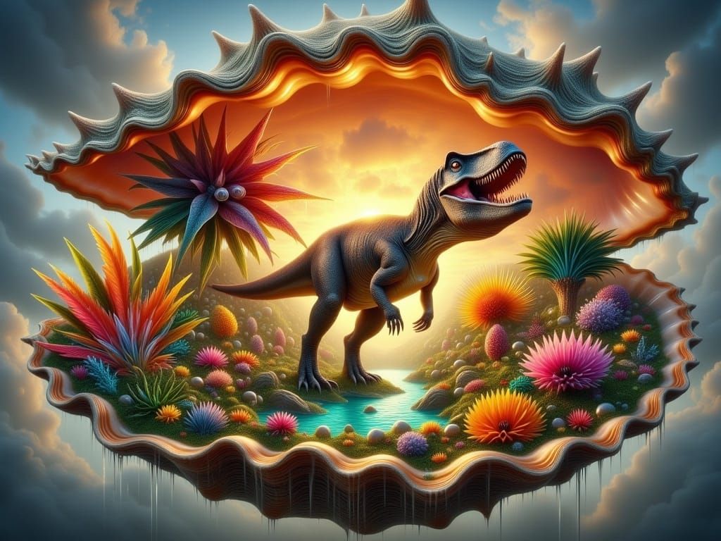 Jurassic T-Rex Dinosaur in Fantasy Seashell