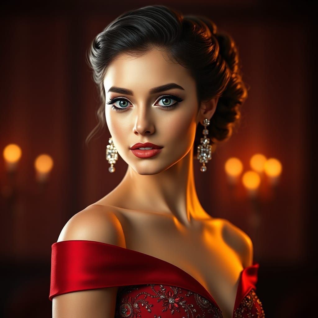 A stunning young woman with flawless, glowing skin and a sof...