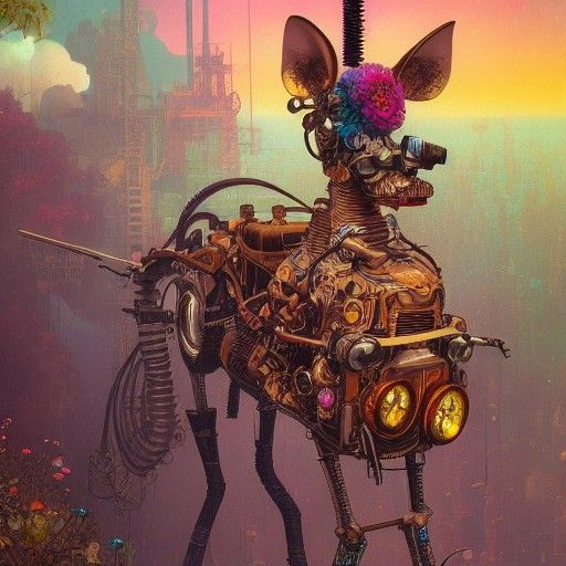 Steampunk Okapi in Lisa Frank Style
