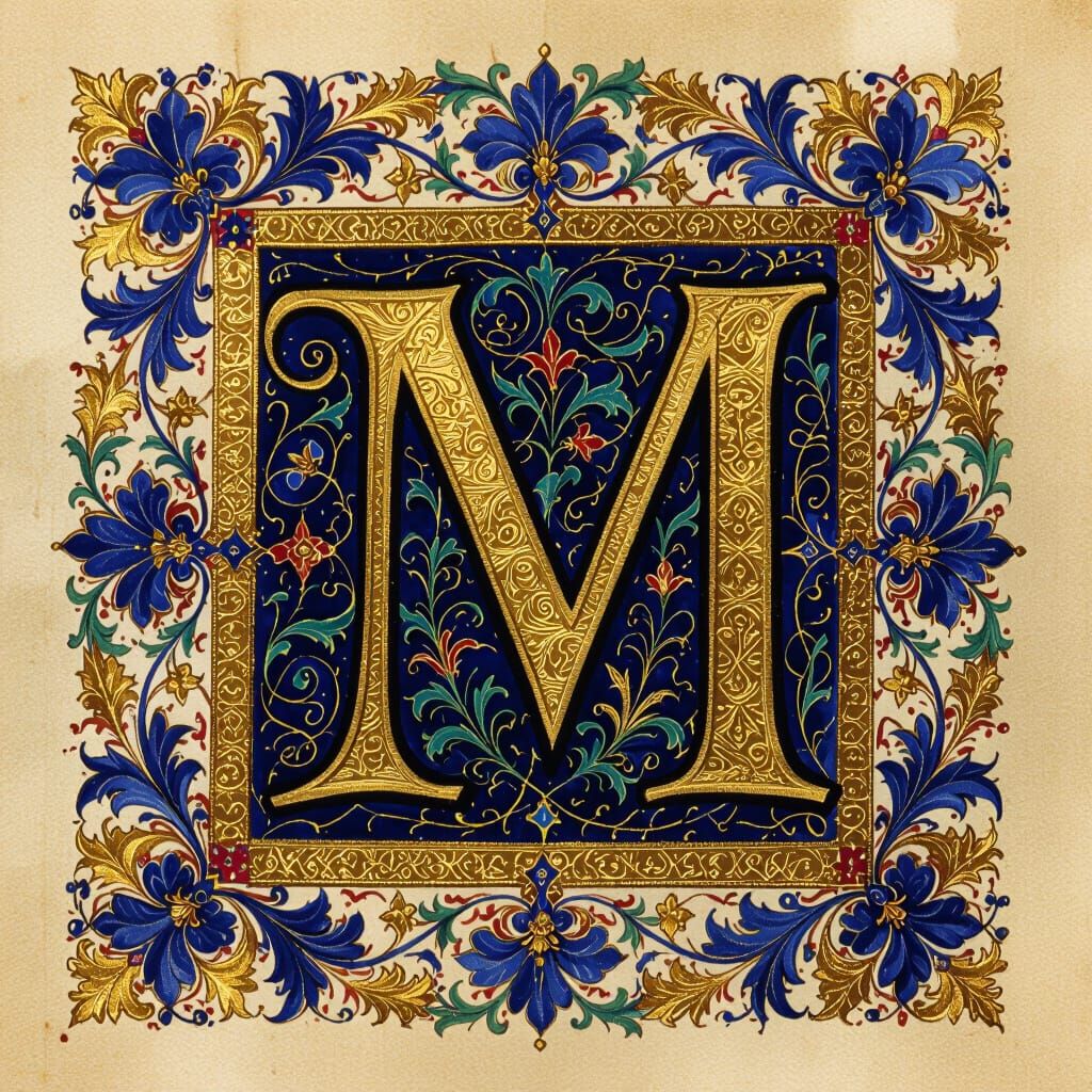 Illuminated Manuscript Page with Ornate MM Letters