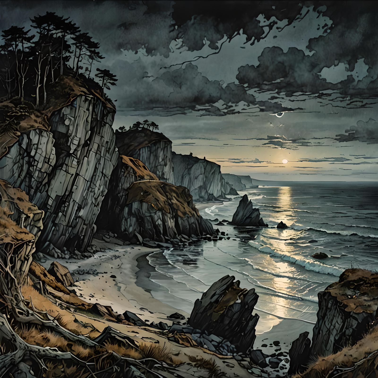 Mysterious Chalk Coast at Twilight