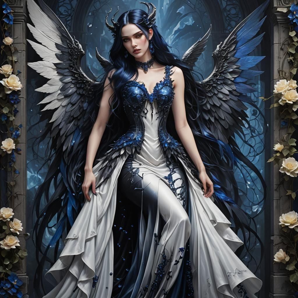 Gothic Woman with Demon Wings in Hyperrealism