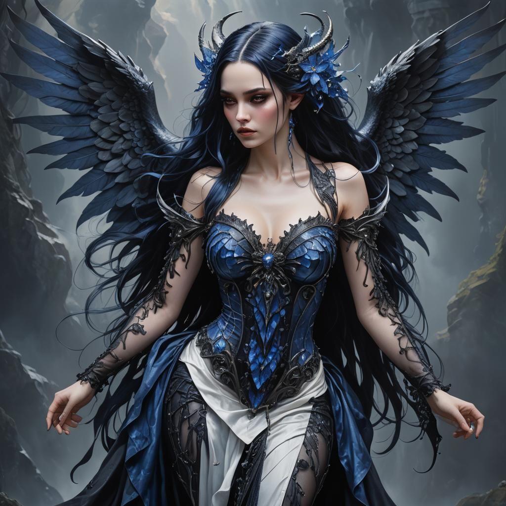Hyperrealistic Dark Fantasy: Woman with Demon Wings
