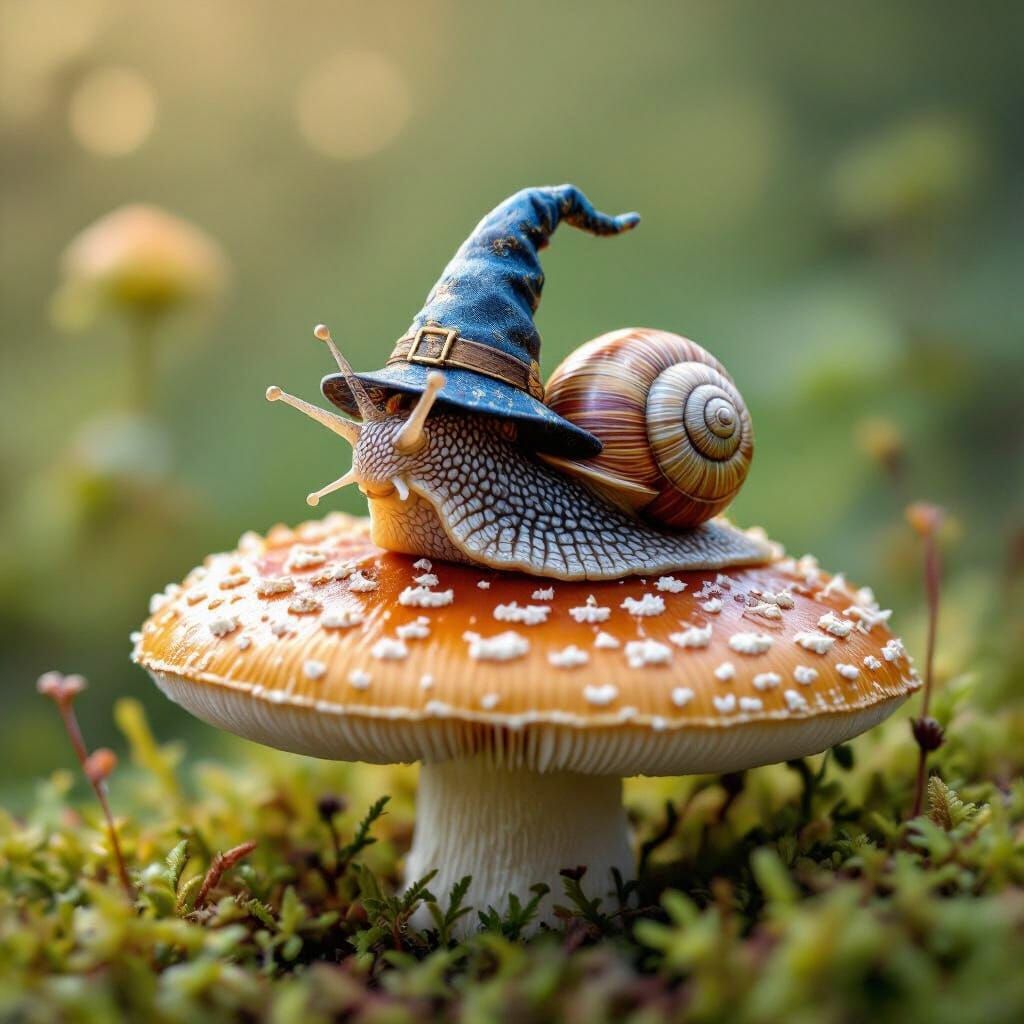 Mischievous Snail Wizard on Mushroom Adventure
