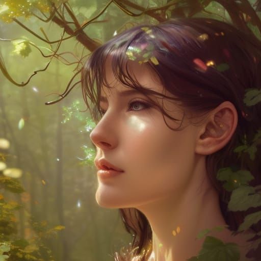 Detailed Fairy Portrait in Forest Landscape
