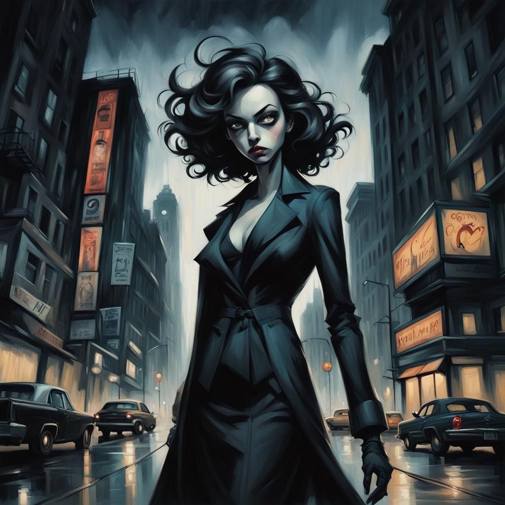 Noir Cityscape in Comic Expressionism Style