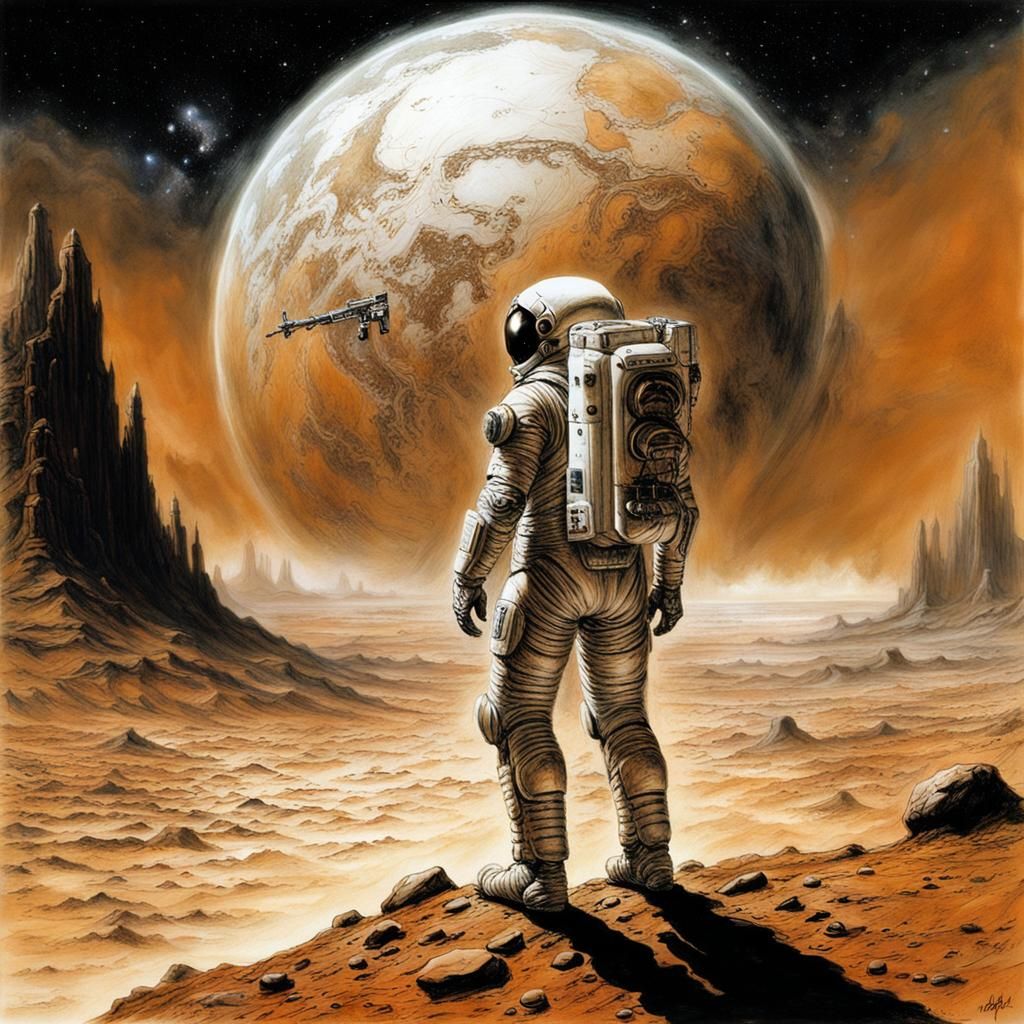 Astronaut on Mars in Luis Royo Style