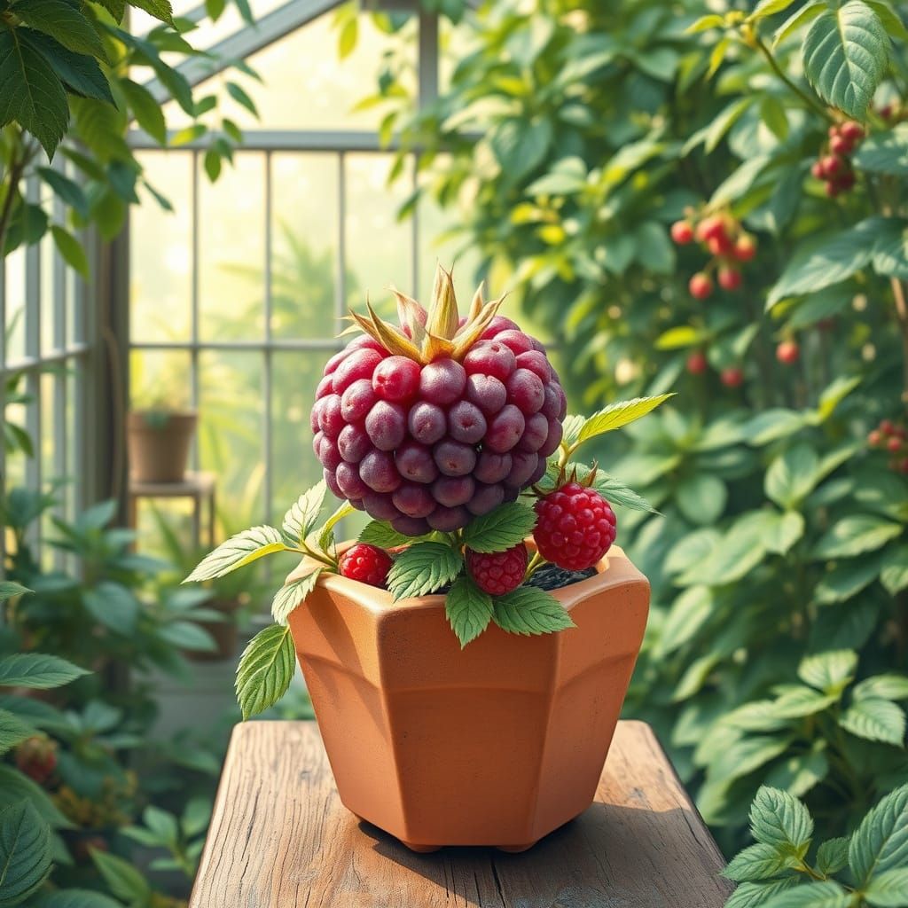 Luscious Purple Raspberry in Whimsical Greenhouse Setting