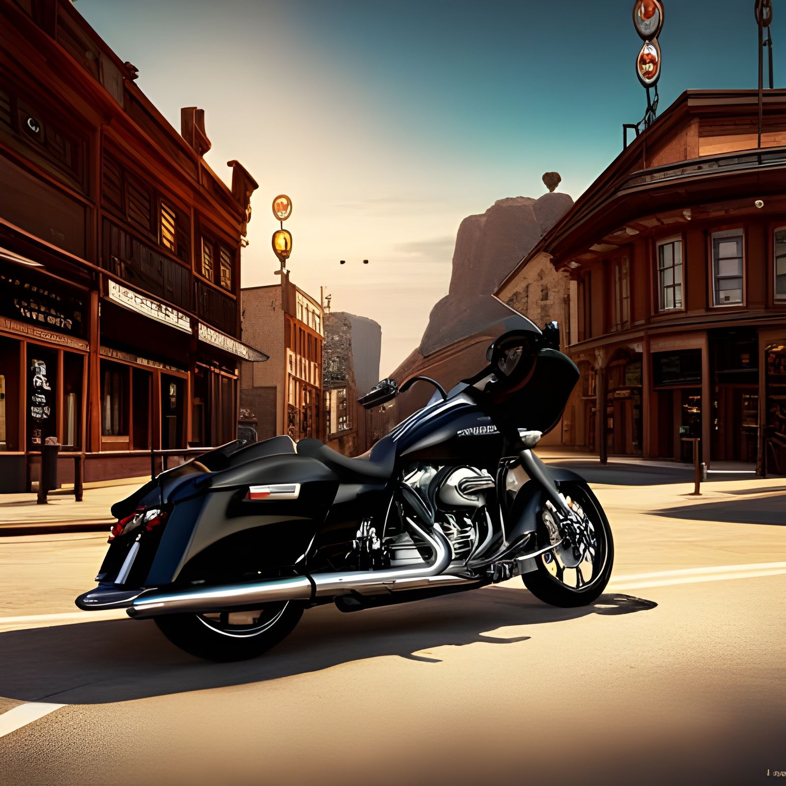 Harley Roadglide Parked Outside Saloon: Matte Painting