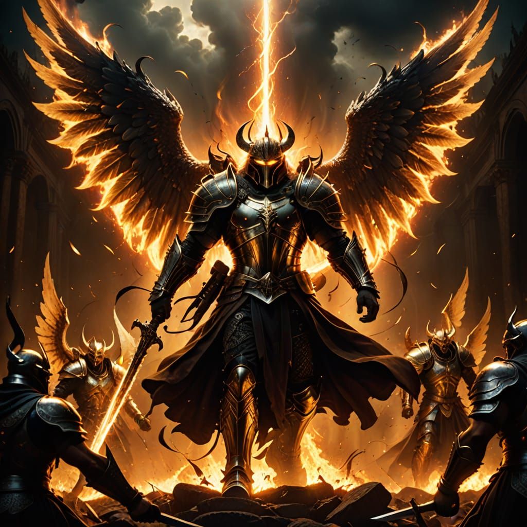 Golden Armored Warriors Clash with Dark Demons in a Cinemati...